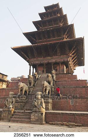 Stock Image - The Nyataponla Temple; Bhaktapur, Nepal. Fotosearch