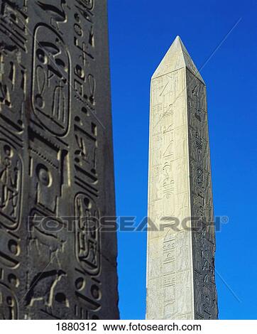 Stock Image - The Obelisk Of Hatshepsut With Detail Of The Obelisk Of Tuthmosis I In The Foreground.. Fotosearch