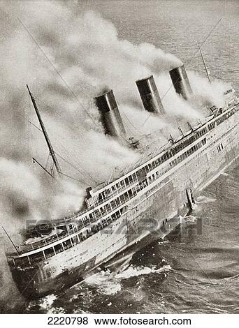 Stock Photo - The Ocean Liner S. S. L'atlantique Of The French Line, On Fire And Adrift In 1933. From The Story Of 25 Eventful Years In Pictures, Published 1935.. Fotosearch