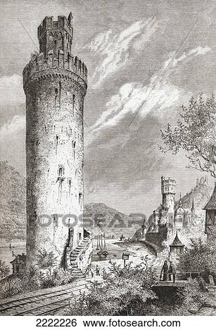 Stock Photograph - The Ochsenthurm, Oberwesel, Middle Rhine, Rhineland-Palatinate, Germany In The 19Th Century. From Pictures From The German Fatherland Published C. 1880.. Fotosearch