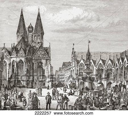 The Old Market, Braunschweig, Lower Saxony, Germany In The 19Th Century. From Pictures From The German Fatherland Published C. 1880. View Large Photo Image Stock Photo - The Old Market, Braunschweig, Lower Saxony, Germany In The 19Th Century. From Pictures From The German Fatherland Published C. 1880.. Fotosearch