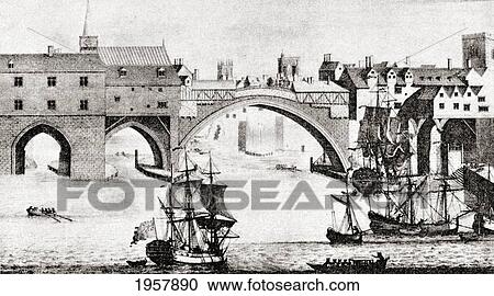 Stock Image - The Old Ouse Bridge, River Ouse, York, England, Before Being Dismantled In The Early 19Th Century. From Picturesque History Of Yorkshire, Published C. 1900.. Fotosearch
