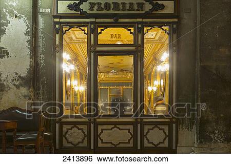 Stock Photograph - The oldest Italian cafe in Piazza San Marco; Venice, Veneto, Italy. Fotosearch