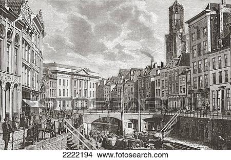 The Oudegracht, Utrecht, The Netherlands In The 19Th Century. From Pictures From Holland By Richard Lovett, Published 1887. View Large Photo Image Picture - The Oudegracht, Utrecht, The Netherlands In The 19Th Century. From Pictures From Holland By Richard Lovett, Published 1887.. Fotosearch