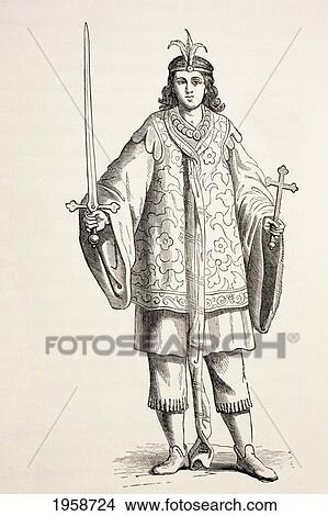 Picture - The Page Of Prester John. Prester John Was Also Known As Presbyter Johannes. From Military And Religious Life In The Middle Ages By Paul Lacroix Published London Circa 1880.. Fotosearch