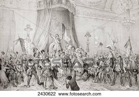 Stock Image - The Paris Revolution of 1848, the mob in the throne room of the Tuileries. From Edward VII His Life and Times, published 1910.. Fotosearch