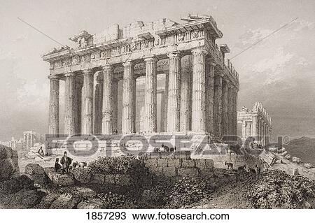 Stock Image - The Parthenon At Athens, Greece. Engraved By E. Challis After W. H. Bartlett.. Fotosearch