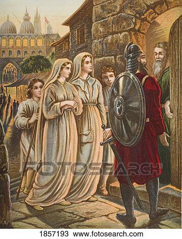 Stock Image - The Pilgrims At The House Of Mnason. From The Book The Pilgrim's Progress By John Bunyan, From Late 19Th Century Edition.. Fotosearch