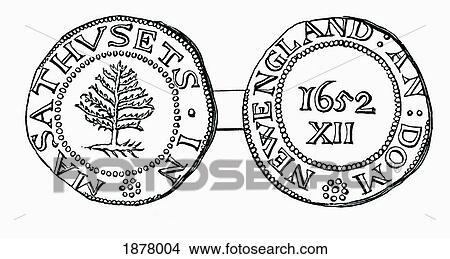 The Pine-Tree Shilling, Currency In The Province Of Massachusetts Bay In 1652. From The Book Short History Of The English People By J. R. Green, Published London 1893 View Large Photo Image Picture - The Pine-Tree Shilling, Currency In The Province Of Massachusetts Bay In 1652. From The Book Short History Of The English People By J. R. Green, Published London 1893. Fotosearch