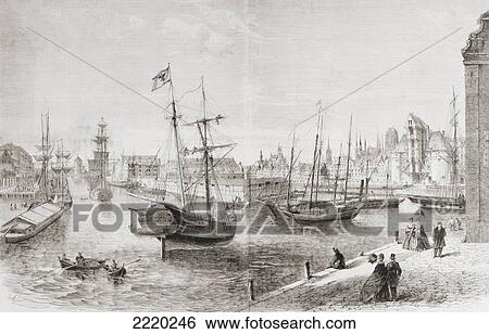The Port Of Gdansk, Poland In The Mid 19Th Century. From L'univers Illustre Published 1866. View Large Photo Image Stock Photograph - The Port Of Gdansk, Poland In The Mid 19Th Century. From L'univers Illustre Published 1866.. Fotosearch