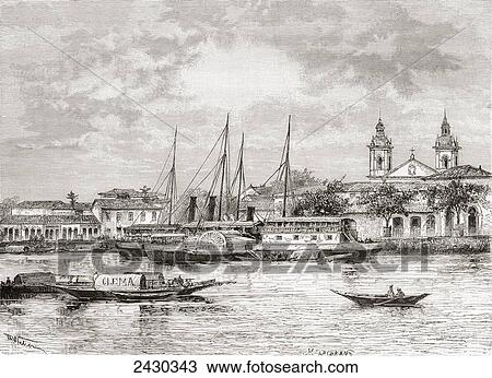 Stock Image - The port of Manaus, Amazonas State, Northern Brazil, in the 19th century. From Am. Fotosearch