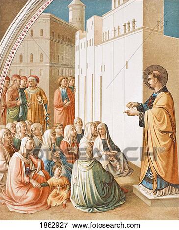 Stock Photo - The Preaching Of St. Stephen. After The Fresco Painting By Fra Angelico. From Science And Literature In The Middle Ages By Paul Lacroix Published London 1878. Fotosearch