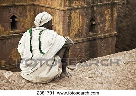 Stock Image - The preserved rock-hewn Church of Saint George, or Bete Giyorgis; Lalibela, Ethiopia. Fotosearch