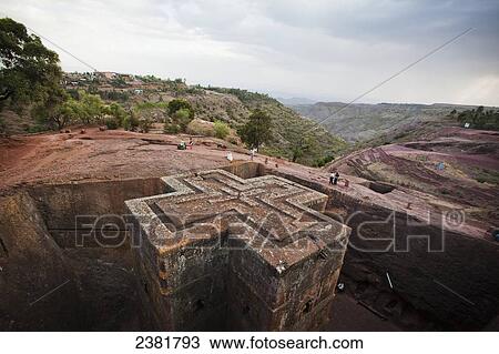Stock Image - The preserved rock-hewn Church of Saint George, or Bete Giyorgis; Lalibela, Ethiopia. Fotosearch