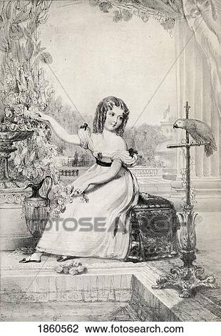 Stock Image - The Princess Victoria, 1819-1901, At The Age Of Eleven Years Drawn From Real Life At Kensington Palace By John Hayter. From The Book V. R. I. Her Life And Empire By The Marquis Of Lorne, K. T. Now His Grace The Duke Of Argyll.. Fotosearch