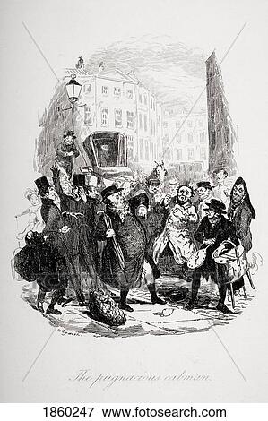 Stock Photo - The Pugnacious Cabman. Illustration From The Charles Dickens Novel The Pickwick Papers By Robert Seymour, 1800-1836.. Fotosearch