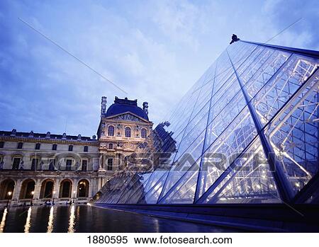 The Pyramid Of The Louvre At Dusk View Large Photo Image Stock Photography - The Pyramid Of The Louvre At Dusk. Fotosearch