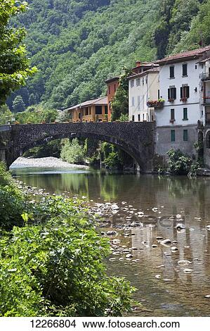 Picture - The quaint village of Bagni di Lucca in the Alpuan Alps; Bagni di Lucca, Tuscany, Italy. Fotosearch