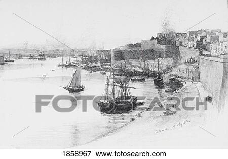 The Quays Of The Grand Harbour At Valletta, Malta, By Charles William Wyllie (1859-1923) From The Picturesque Mediterranean Circa 1890 View Large Photo Image Stock Photo - The Quays Of The Grand Harbour At Valletta, Malta, By Charles William Wyllie (1859-1923) From The Picturesque Mediterranean Circa 1890. Fotosearch