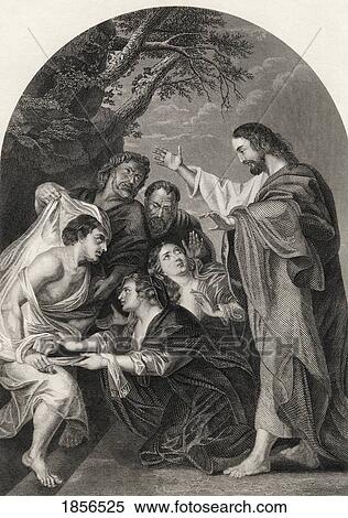 Stock Photography - The Raising Of Lazarus Engraved By S Allen From The National Illustrated Family Bible Published C1870. Fotosearch