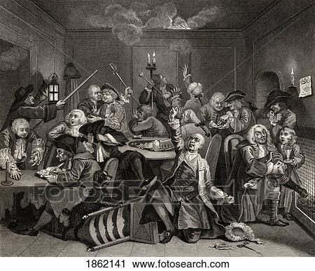 Stock Image - The Rakes Progress Gaming House Scene From The Original Picture By Hogarth From The Works Of Hogarth Published London 1833. Fotosearch