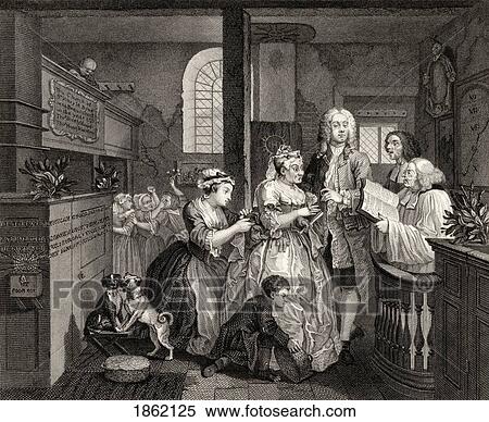 Stock Photography - The Rakes Progress Marries An Old Maid From An Original Picture By Hogarth From The Works Of Hogarth Published London 1833. Fotosearch