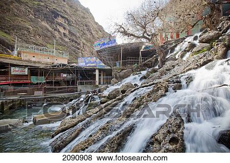 Stock Photo - The Resort Village Of Suav Famous For It's Waterfalls, Iraqi Kurdistan, Iraq. Fotosearch