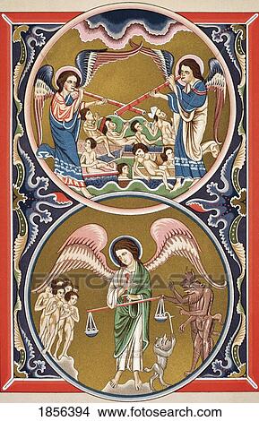 Picture - The Resurrection Of The Dead And The Weighing Of Souls In The Balance At The Last Judgement After A Medieval Miniature From Science And Literature In The Middle Ages By Paul Lacroix Published London 1878. Fotosearch