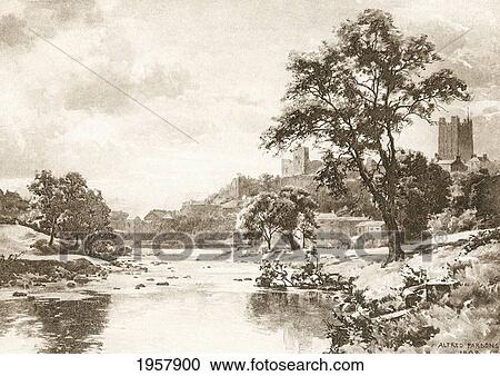 The River Swale, Richmond, North Yorkshire, England In The Late 19Th Century. From Picturesque History Of Yorkshire, Published C. 1900 View Large Photo Image Stock Image - The River Swale, Richmond, North Yorkshire, England In The Late 19Th Century. From Picturesque History Of Yorkshire, Published C. 1900. Fotosearch