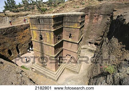 Stock Image - The Rock Hewn Church Of Bet Giogis (St George) In Lalibella Ethiopia. Fotosearch