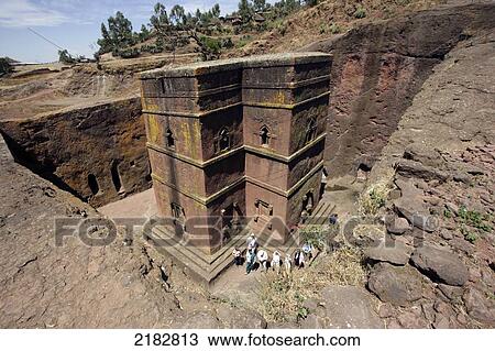 Stock Image - The Rock Hewn Church Of Bet Giogis (St George) In Lalibella Ethiopia. Fotosearch