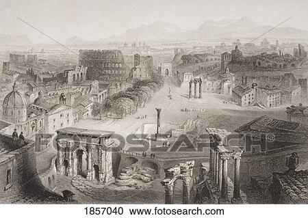 Stock Image - The Roman Forum From The Capitoline Hill Engraved By A. Willmore.. Fotosearch