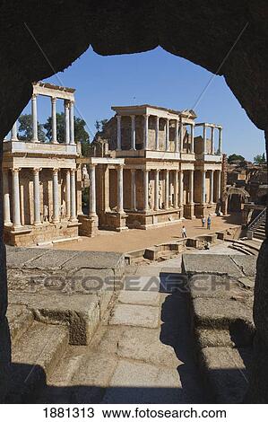 Stock Image - The Roman Theatre Built In The First Century B. C.; Merida, Badajoz Province, Spain. Fotosearch