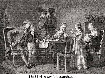 Picture - The Royal Family During Confinement At The Temple Prison, 1792. Engraved By Jannard After De La Charlerie. From Histoire De La Revolution Francaise By Louis Blanc.. Fotosearch