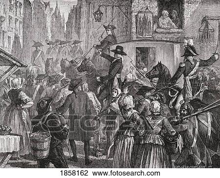 Stock Image - The Royal Family Is Taken To The Temple Prison, August 1792. Engraved By Blanpain After De La Charlerie. From Histoire De La Revolution Francaise By Louis Blanc.. Fotosearch