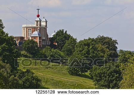 Stock Photo - The Royal Observatory in Greenwich Park during summer; London, England. Fotosearch
