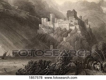 Stock Photo - The Ruins Of Rheinfels, Germany. Engraved By W. Radclyffe From A 19Th Century Print By D. Roberts.. Fotosearch