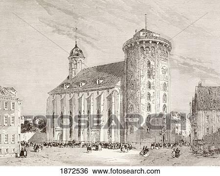 Stock Photograph - The Rundetarn Or Round Tower In Copenhagen, Denmark, In The 19Th Century. From A 19Th Century Illustration.. Fotosearch