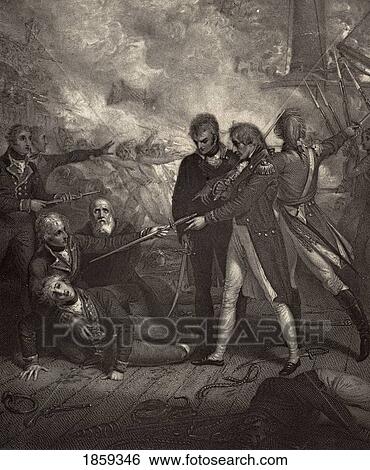 Stock Photograph - The San Nicolas And San Josef Carried By Boarding. Horatio Nelson, 1758-1805. British Naval Commander During The Battle Of Cape St. Vincent, 1797. Illustration By Westall. From The Book The Life Of Nelson By Robert Southey Published London, 1883.. Fotosearch