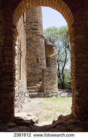 Stock Image - The seventeenth century palace of King Fasilides; Gondar, Ethiopia. Fotosearch