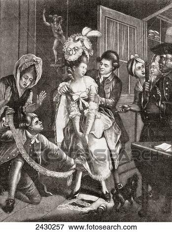 Stock Photo - The Shoplifter Detected, after John Collett, 1787. A woman caught shoplifting is found to have lace hidden under her skirts. From Illustrierte Sittengeschichte vom Mittelalter bis zur Gegenwart by Eduard Fuchs, published 1909.. Fotosearch