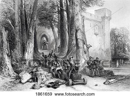 Stock Photo - The Siege Of Lathom House 1644 During English Civil War From 19Th Century Print Of Painting By G. Cattermole Engraved By W. Topham. Fotosearch