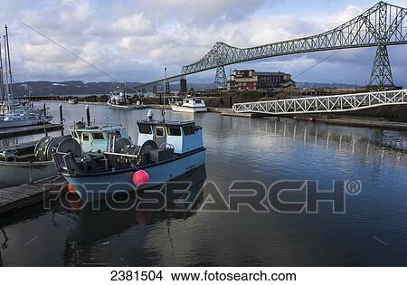 Picture - The sky reflects peacefully on the East Boat Mooring Basin; Astoria, Oregon, United States of America. Fotosearch