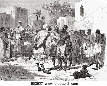 Stock Photo - The Slave Market In Zanzibar, Tanzania, East Africa, In The 19Th Century. From El Mundo En La Mano Published 1878.. Fotosearch