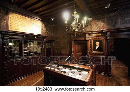 Stock Image - The small drawing room in the Plantin-Moretus House-Workshops-Museum, Antwerp, Belgium. Fotosearch