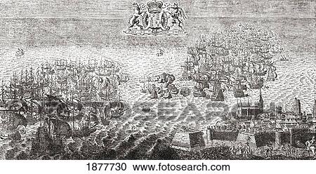 Stock Image - The Spanish Armada Flying To Calais, 1588. From The Book Short History Of The English People By J. R. Green, Published London 1893.. Fotosearch