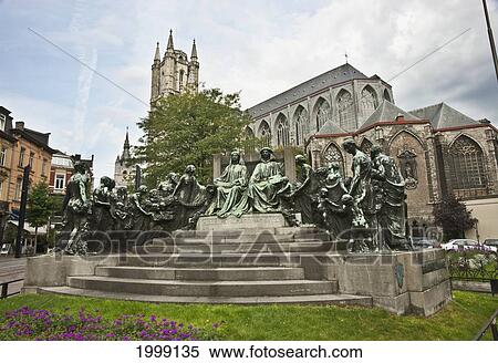 The Statue For The Brothers Van Eyck; Ghent Oost-Vlaanderen Belgium View Large Photo Image Stock Photography - The Statue For The Brothers Van Eyck; Ghent Oost-Vlaanderen Belgium. Fotosearch