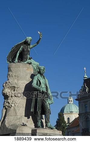 The Statue Of France Preseren And His Muse. View Large Photo Image Stock Photo - The Statue Of France Preseren And His Muse.. Fotosearch