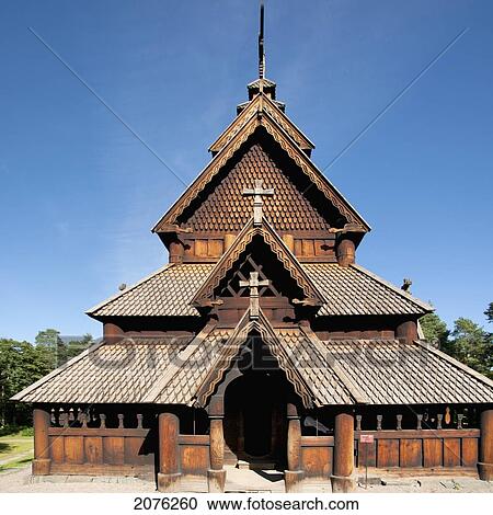 Stock Image - The Stave Church In Norwegian Museum Of Cultural History; Oslo Norway. Fotosearch