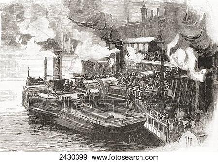Stock Photo - The steamboat Quay at The Broomielaw, Glasgow, Scotland in the 19th century. From Cities of the World, published c. 1893.. Fotosearch